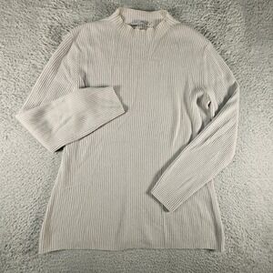 M M LAFLEUR Sweater Womens M Beige‎ Ribbed LS 100% Cashmere Old Money Designer